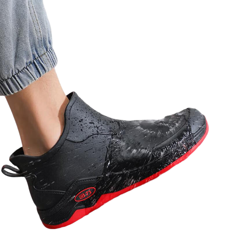 Warrior Men's Short Rain Boots Low-Cut Waterproof Non-Slip Fishing Chef Shoes HXL3599 Black Red Size 41