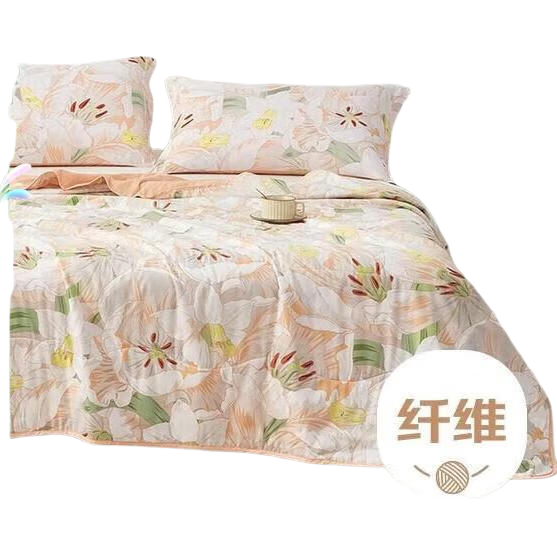 LUOLAI Home Textiles, Machine Washable Summer Quilt, 100% Cotton Antibacterial And Anti-Mite Air Conditioning Comforter, 150*215 Cm, Orange