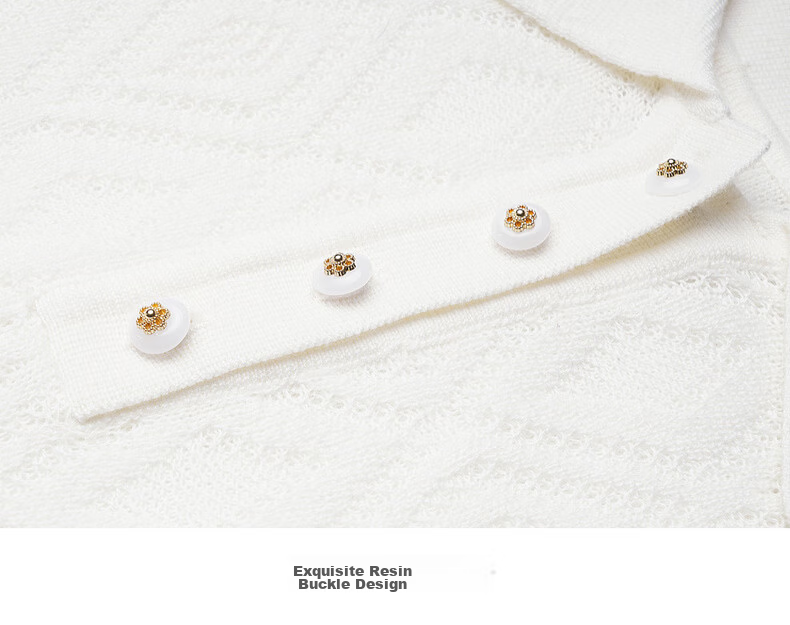 Olrain Summer New POLO Collar Commuter Rhombus Jacquard Knit Sweater for Women White L 19