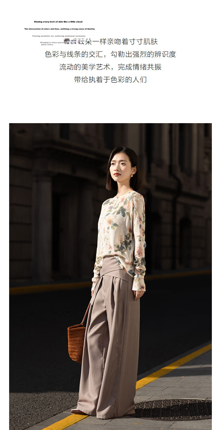 Demana Artistic Narrative Spring Elegant Crew Neck Printed Knit Sweater for Petite Women 6