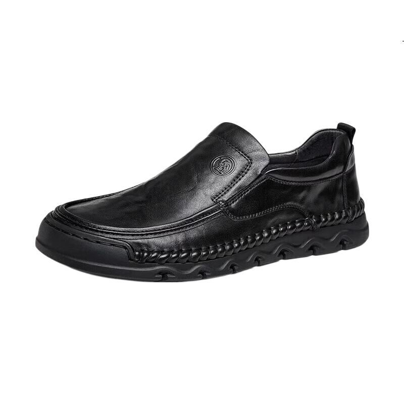 CAMEL Leather Shoes for Men, Casual Business Cowhide Soft-Soled Dad Shoes Slip-On Men's Shoes P15A297013 Black Size 41