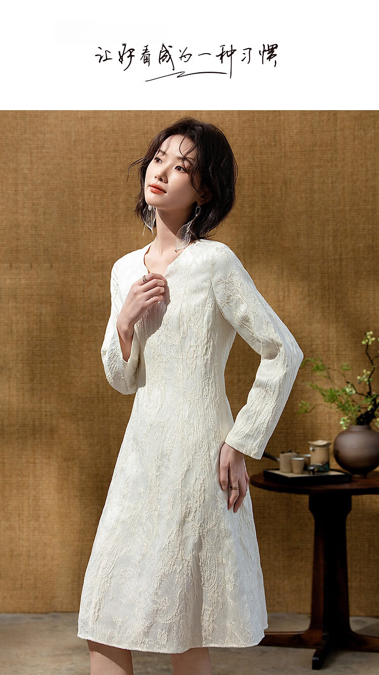 Demana "Moonlight Breeze" Spring National Style New Chinese Light Embossed Jacquard Waist-Cinching A-Line Slimming Women's Dress 1