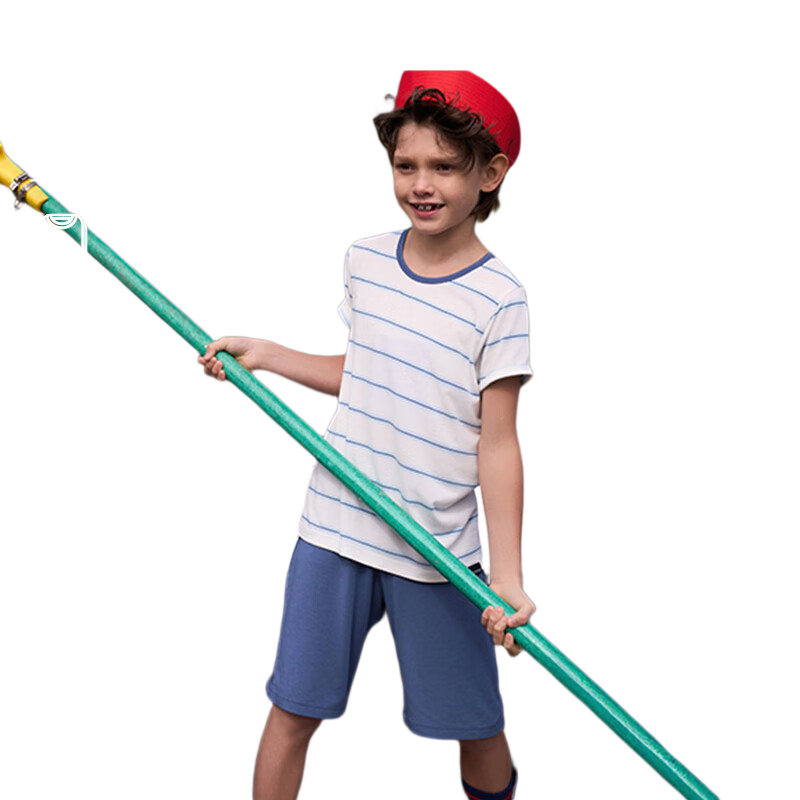 AIMER KIDS Boys' Loungewear Set, Modal Striped Top And Shorts, Short-Sleeve Set - Blue And White Stripes, Size 140