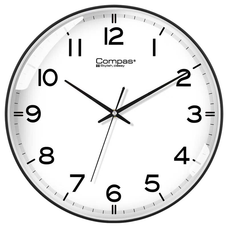 Compas Wall Clock for Living Room, Simple Quartz Clock, Wall-Mounted Timepiece, 3294A, Black