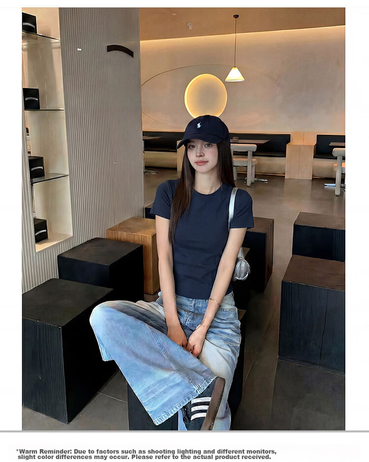 TonLion 2026 Summer New Solid Color Slim Fit Short Sleeve T-Shirt for Women Simple Style 17