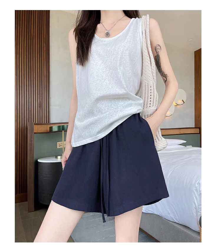 Jeanswest Women's Shorts 2026 Summer Lightweight Linen Loose Wide-Leg Sports Casual Hot Pants Oatmeal XL 13