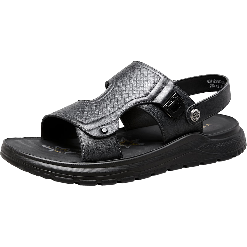Eierkang Men's Genuine Leather Breathable Comfortable Dual-Wear Sandals Casual Beach Sandals 96315W Black Size 41