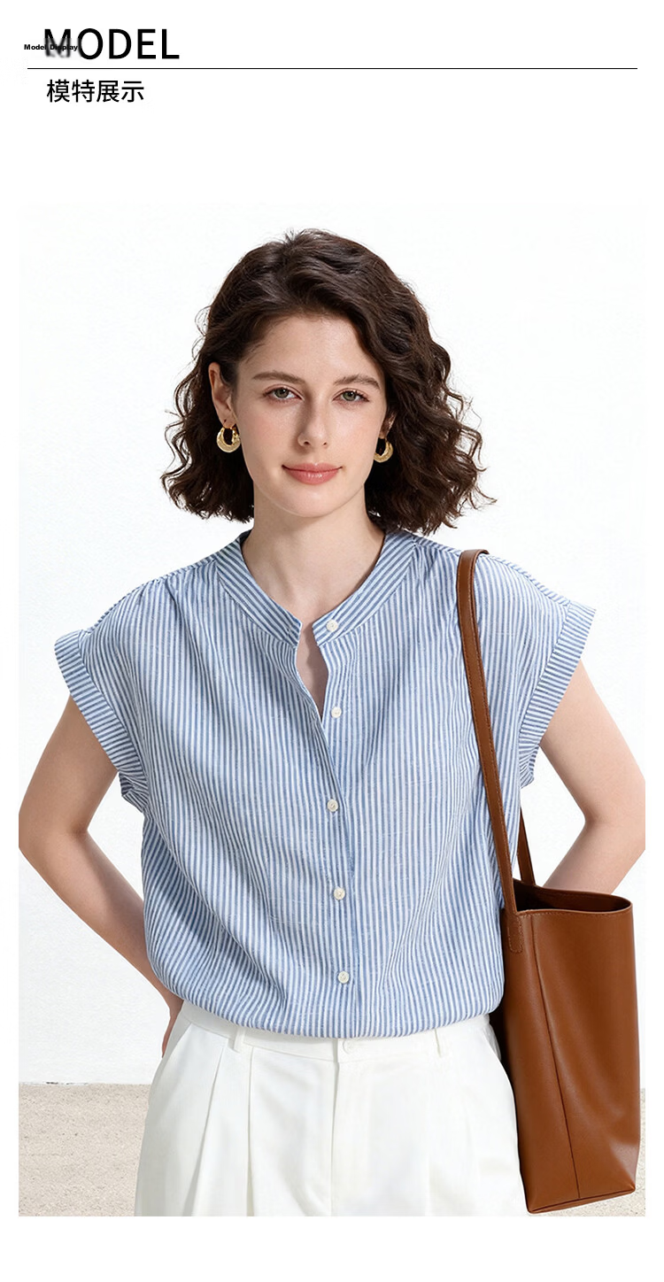 ENC Japanese Style Flutter Sleeve Shirt Summer Girl Fresh Short Sleeve Blue Striped Lazy Feel Shirt Design Top 6