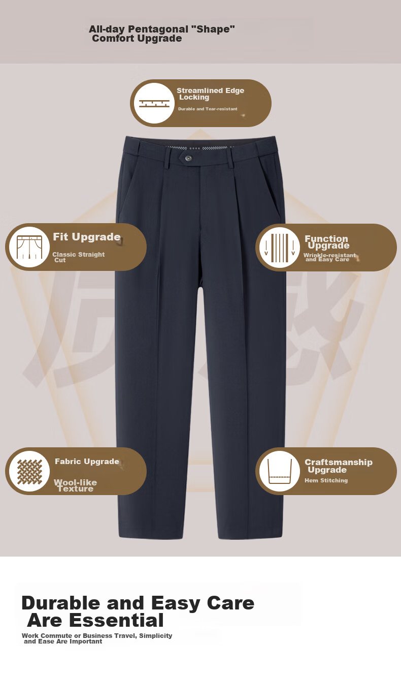 FIRS Anti-Wrinkle Non-Iron Double-Pleat Men's Business Straight-Leg Pants Loose Workwear Casual Trousers for Men 4