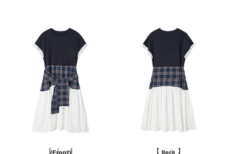 Demana Soft Cloud Oxygen Cotton Summer Korean Style Plaid Patchwork Lace Trim Elegant A-Line Mid-Length Dress for Women 20