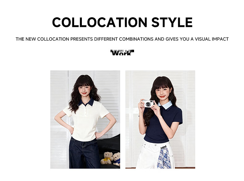 TonLion Women's Short Sleeve T-Shirt Polo Collar Slim Fit Crop Top 2026 Summer New College Style 5