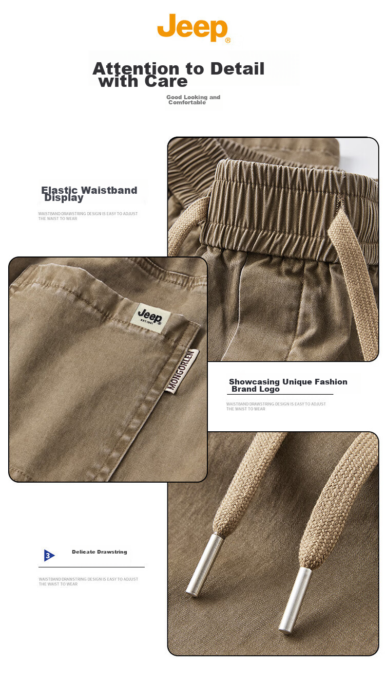 JEEP Men's Summer Casual Breathable Loose Cargo Shorts, Versatile Five-Point Pants, Khaki, XL 6