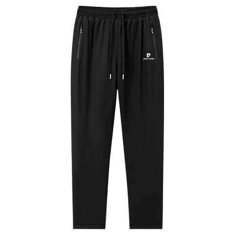 Pierre Cardin Cotton Pants, Men's Casual Straight-Leg Trousers, Autumn And Winter Fleece-Lined Thickened, for Middle-Aged And Young People, Warm, Black Flat-Front, 2XL