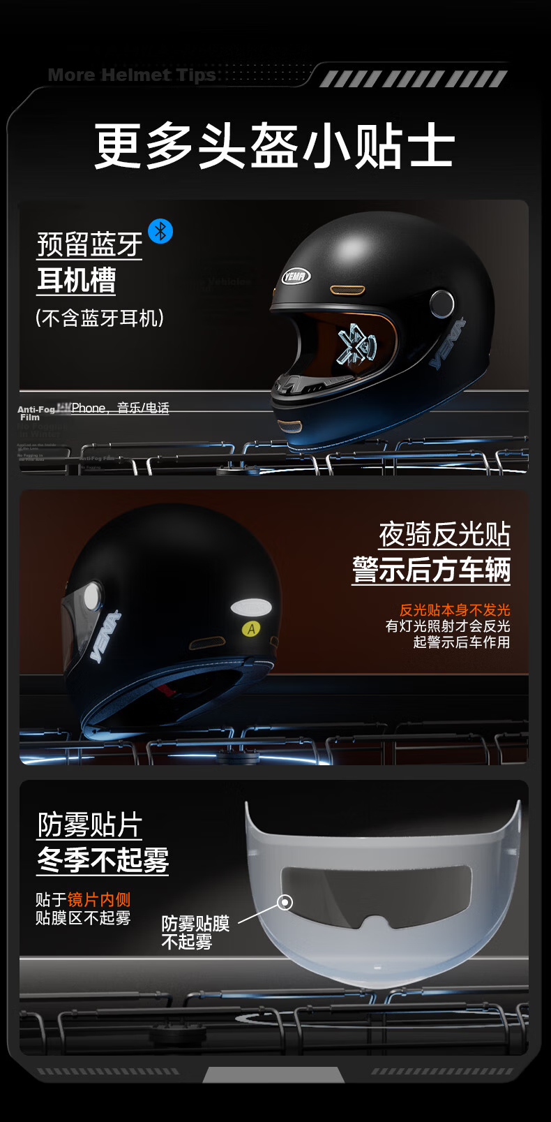 YEMA 3C Certified Motorcycle Helmet Unisex Retro Cruiser Full Face Winter Safety Helmet Titanium Gray XXL 13