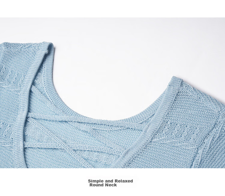 Olrain Summer New 3D Perforated Texture Cross Back Knit Vest Women Top Blue S 25