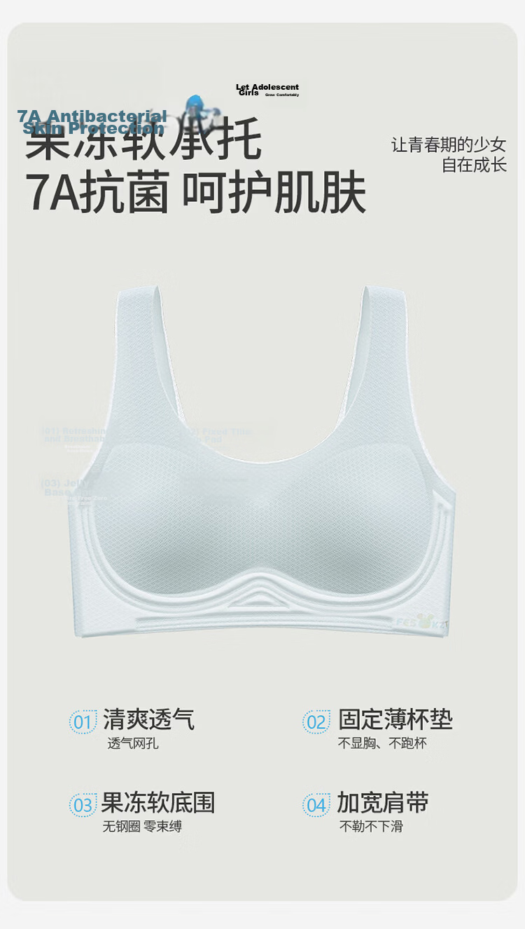 GUJIN Summer Lightweight Girls' Bra Development Period Underwear for Older Children High School Students Youth Vest White Pink XL 2