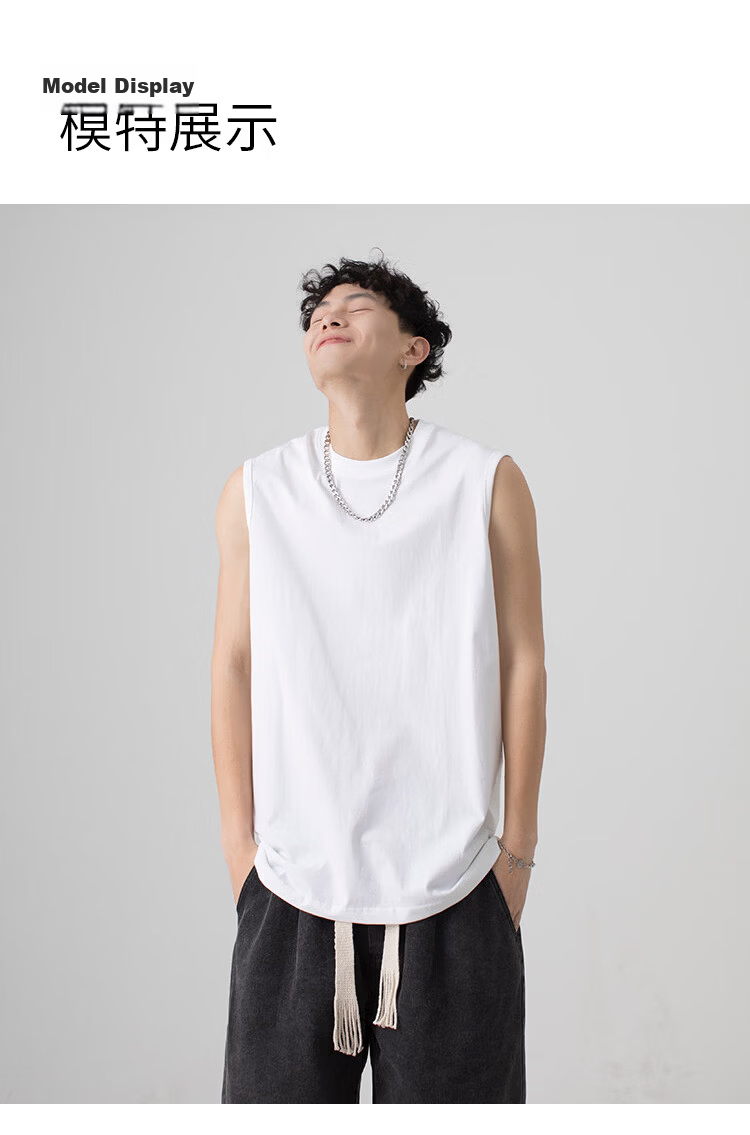 Muwei Men's Pure Cotton Vest Summer Heavyweight Breathable Skin-Friendly Casual Versatile Base Tank Top Simple Trendy Sleeveless T-Shirt 14