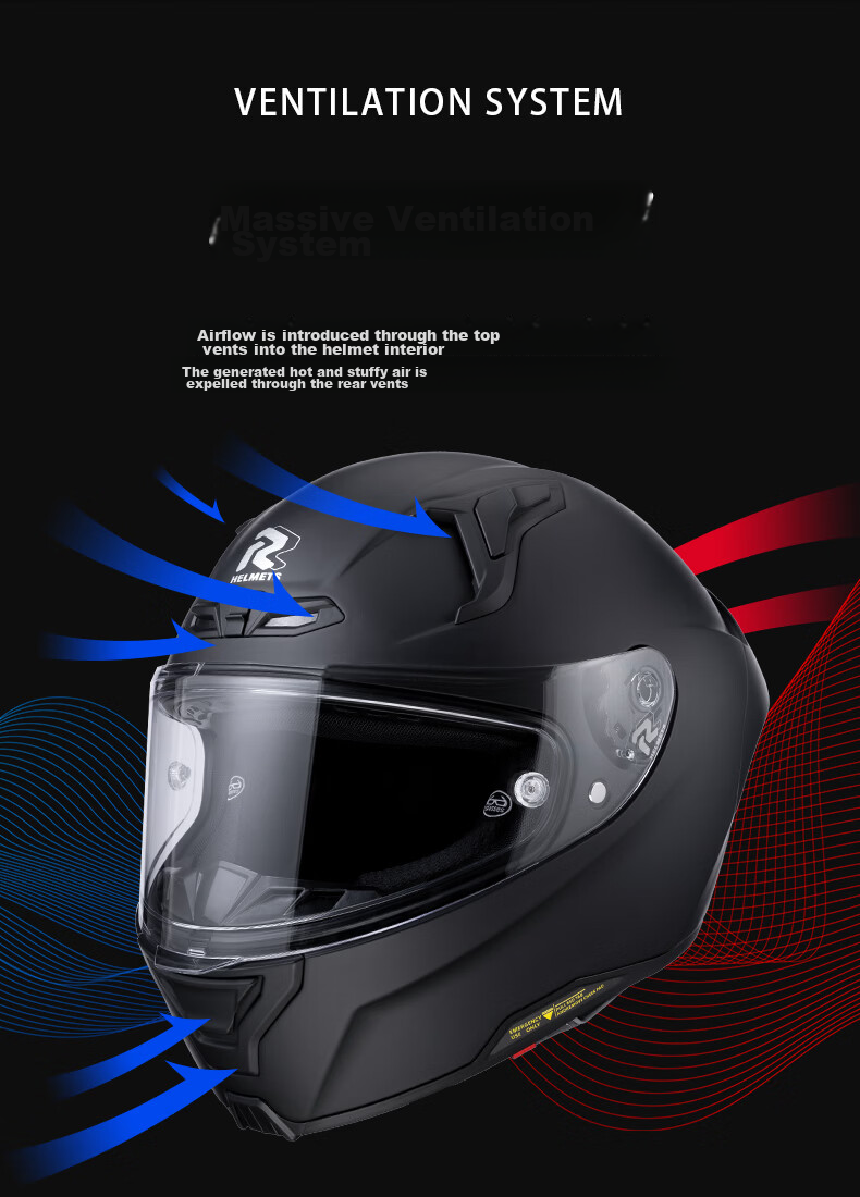RR F01DOT/ECE Motorcycle Helmet Unisex Four Seasons Full Face Matte Black XL 7