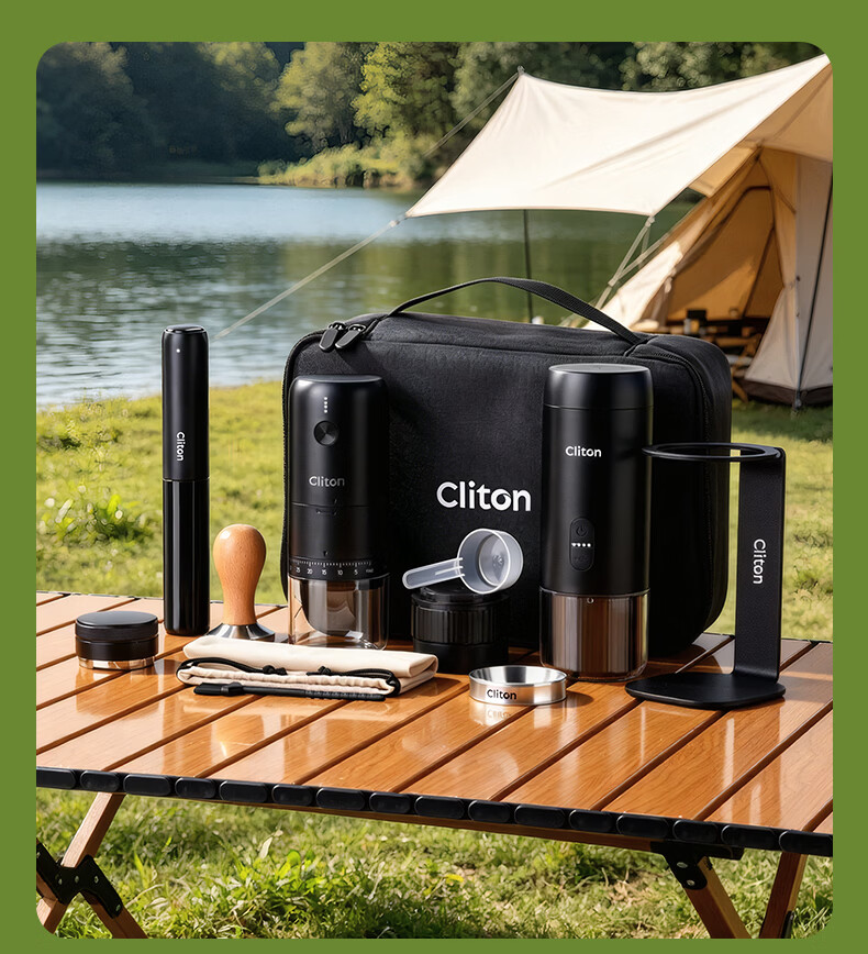 CLITON Portable Handheld Espresso Coffee Maker with Tamper, Powder Distributor, Stand, and Outdoor Camping Storage Set 27