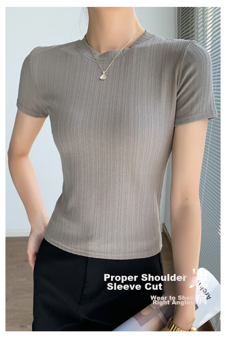 Langsha Knitted Short Sleeve Base Shirt for Women Spring Summer Casual Slim Fit T-Shirt 5