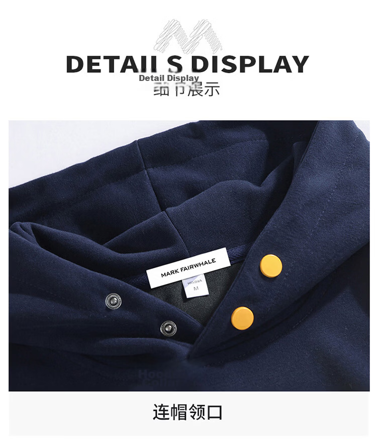 MARK FAIRWHALE Unisex Hoodie Spring Autumn American Streetwear Jacket Men's Top Couple Outfit Navy Blue XL 16