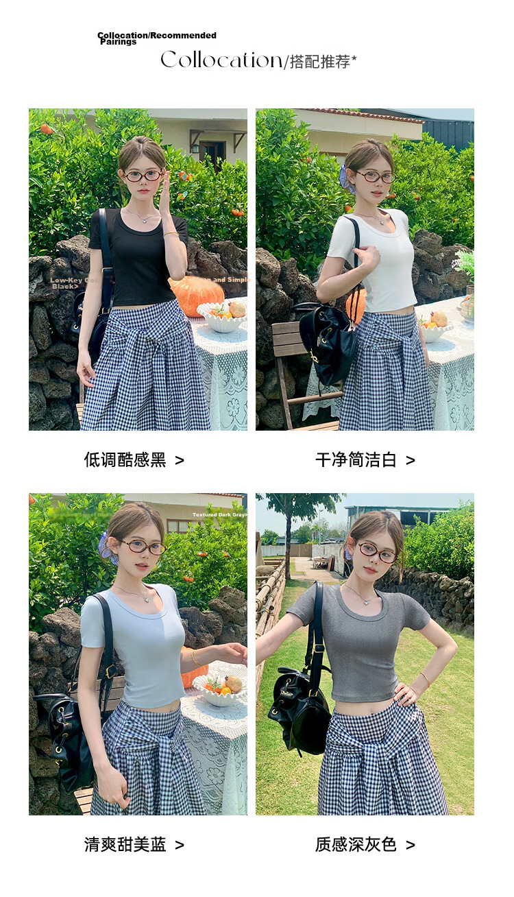 Herbal Original Color Short Sleeve T-Shirt Women Basic White Loose Korean Style Summer 2026 New Round Neck Black Top 3