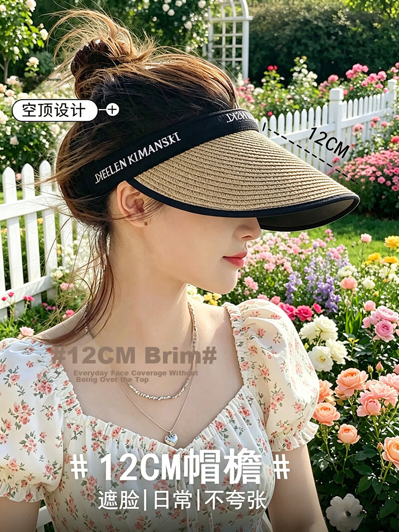 Jingtang Jingpin Women's Sunscreen Hat 2026 Summer Beach Straw Hat UV Protection Open-Top Large Brim Sunshade Face Covering Sun Hat for Cycling 2