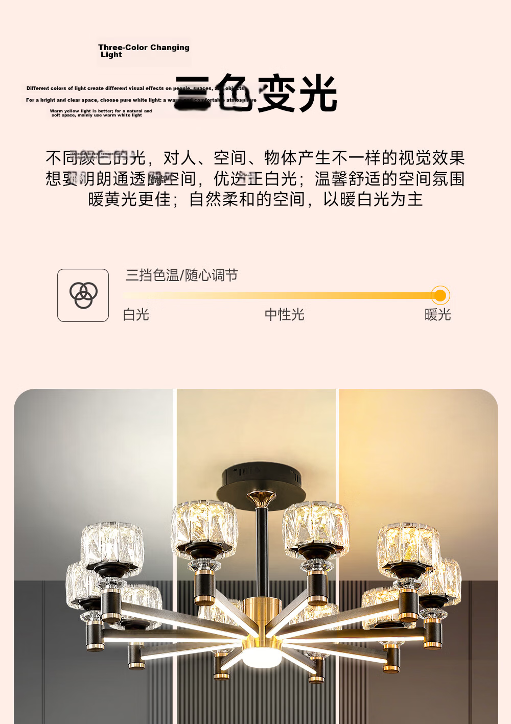 Kuka Light Luxury Chandelier New Model Living Room Dining Room Elegant Imitation Crystal Chandelier Three-Color Dimming 8-Head [Installation Included] 12