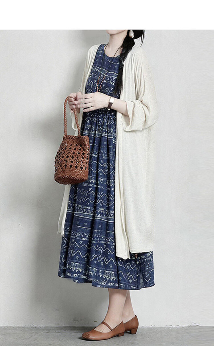 Demana [Artistic Forest Girl] Summer Ethnic Style Printed Round Neck Sleeveless Drawstring Slim Fit Dress for Women Premium Quality 5