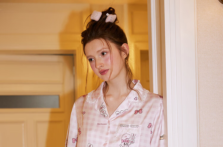 Gukoo Women's Summer Pajamas Ice Silk Sweet Plaid Homewear Set Thin Mesh Pink S 24