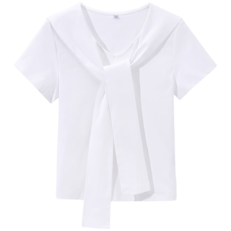 TonLion Women's Short Sleeve T-Shirt Summer 2026 New Korean Style Slim Fit Navy Collar Design Top