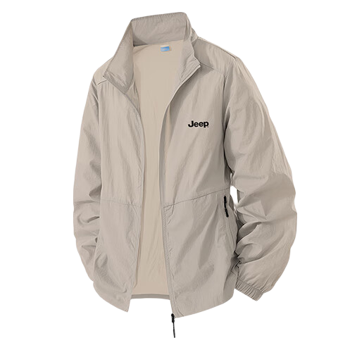 JEEP Men's Sun Protection Jacket, Lightweight Summer Coat, Khaki, Size 5XL