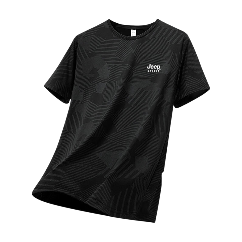 JEEP SPIRIT Men's Short-Sleeve Shirt, Summer Loose Fit, Ice Silk Casual Running Sports Half-Sleeve, New Quick-Dry T-Shirt, Black, XL