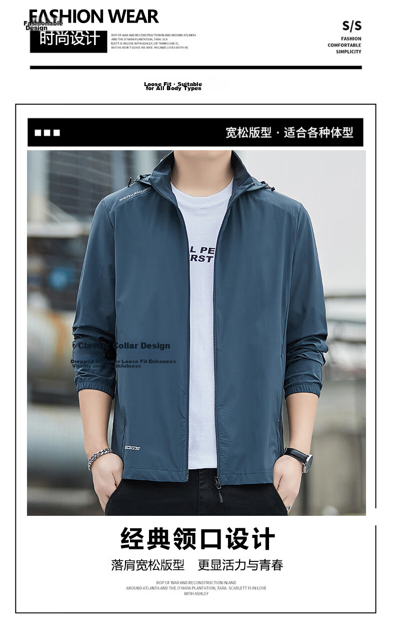 Romon Men's Sunscreen Jacket Summer Ice Silk Quick-Dry Lightweight Breathable Casual Outdoor UV Protection Coat 5368 Green Gray 5XL 7
