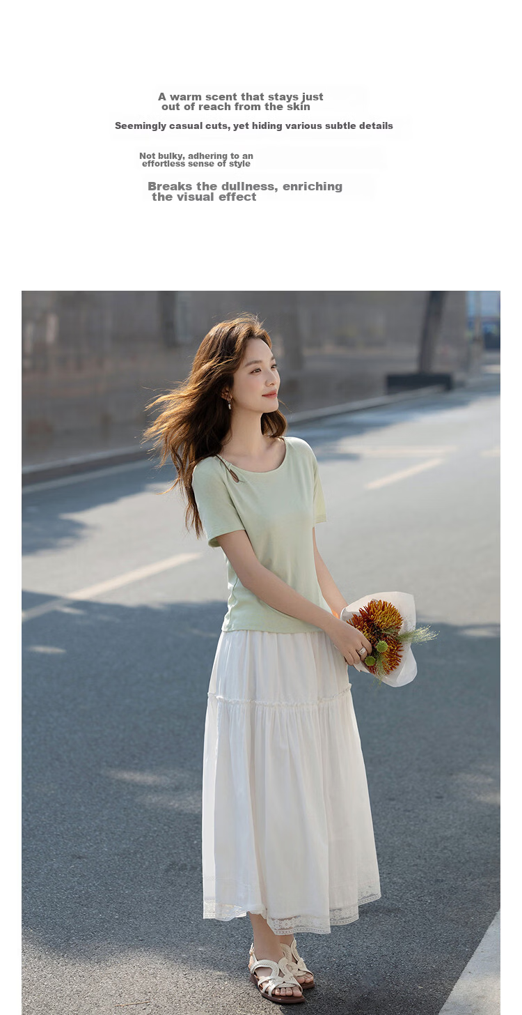 Demana [With Wool and Lyocell] Summer Simple Style Round Neck Hollow Cut Slimming Concealing T-Shirt for Women Premium Feel 6