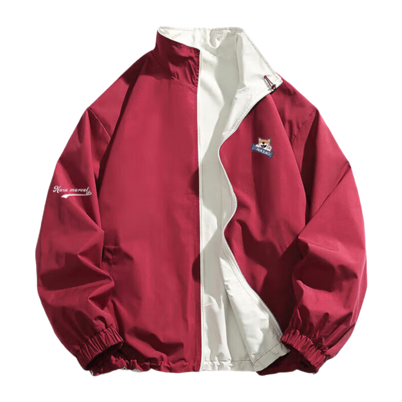 NASA MARVEL Men's Jacket, Spring And Autumn Outerwear, Zodiac Year Style, Stand-Up Collar, Reversible, Loose-Fitting Casual Top, Red, Size L