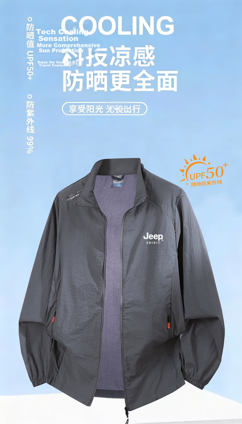 JEEP SPIRIT Men's Summer Lightweight Quick-Dry Sun Protection Jacket Thin Sunproof Fishing Shirt ZH9915 Dark Blue M 1