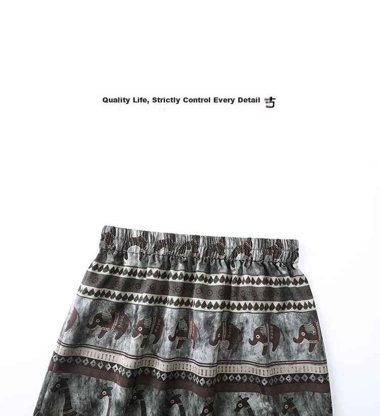 Demana [Soft Craftsmanship] Summer Ethnic Style Elastic Waist Printed Back Slit Loose Slimming High-End Midi Skirt for Women 12