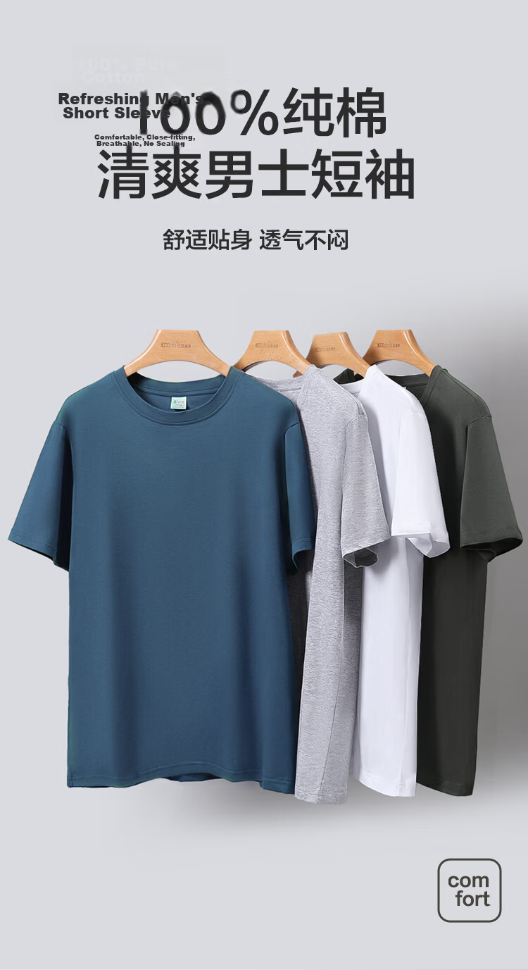 Hodo Men's Pure Cotton Crew Neck T-Shirt, Breathable Short Sleeve Basic Tee, 2-Pack Summer New Arrival 1