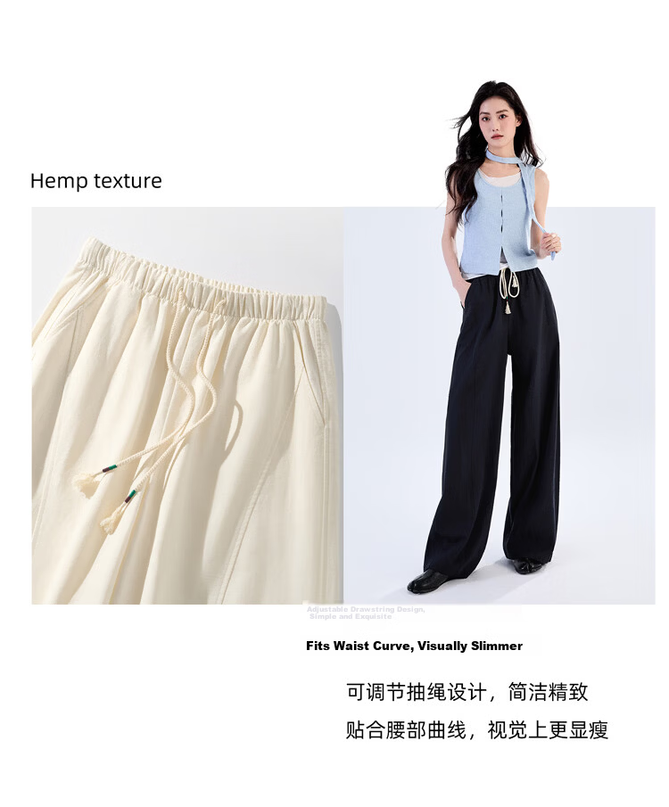 Free Style Wide-Leg Pants for Women Summer Thin 2026 New High Waist Slim Loose Linen Texture Straight Casual Trousers 18