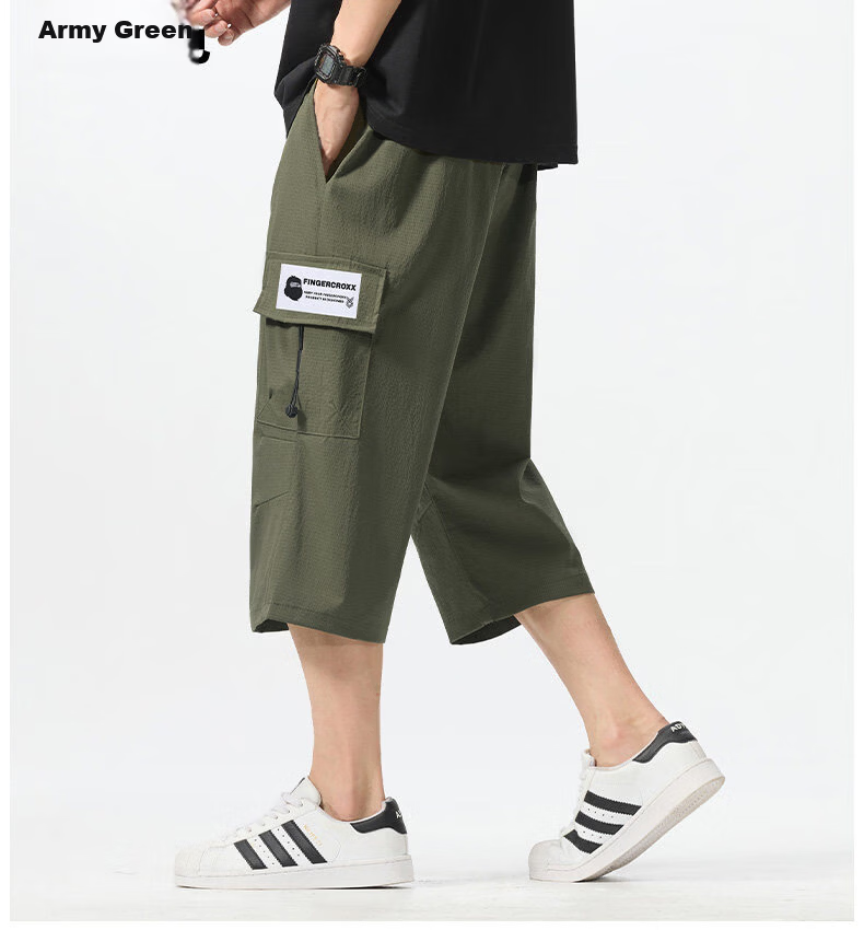 Fingercroxx IT American Workwear Casual Pants Men's Summer Lightweight Breathable Loose Fit Cropped Pants Black M 14