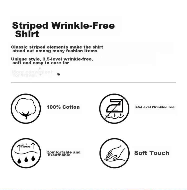 Hodo [3.5 Level Wrinkle-Free] Red Bean Pure Cotton Long Sleeve Men's Wrinkle-Resistant Striped Business Formal Shirt 1