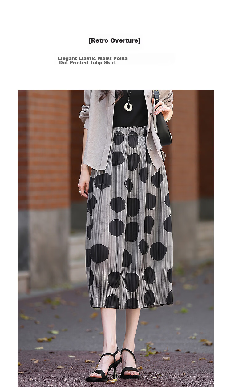 Demana Vintage Overture Spring Elastic Waist Polka Dot Print Balloon Lantern Irregular Pleated Women's Skirt 5