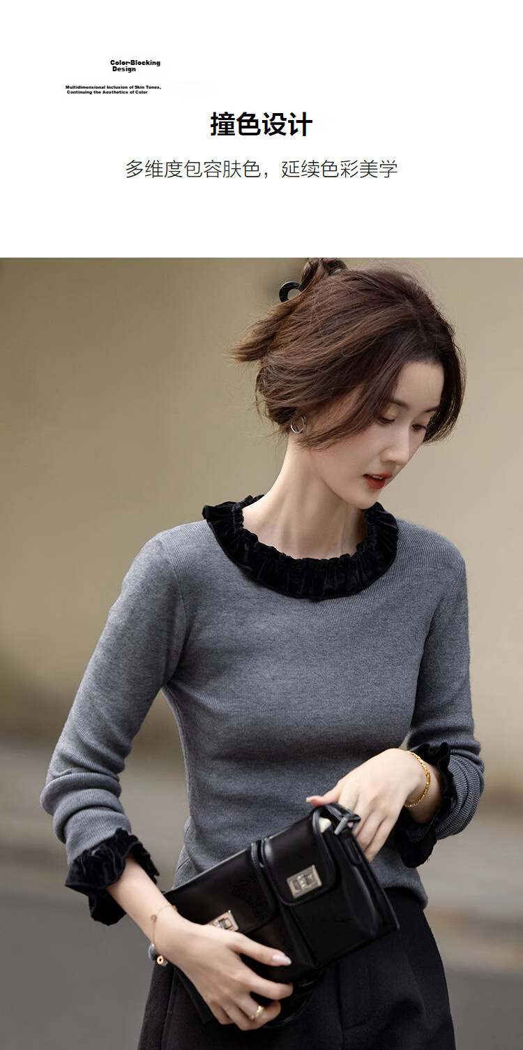 Demana Romantic Silhouette Winter Elegant Color-Block 3D Decorative Crew Neck Slim Fit Soft Stretch Knit Sweater for Women 7