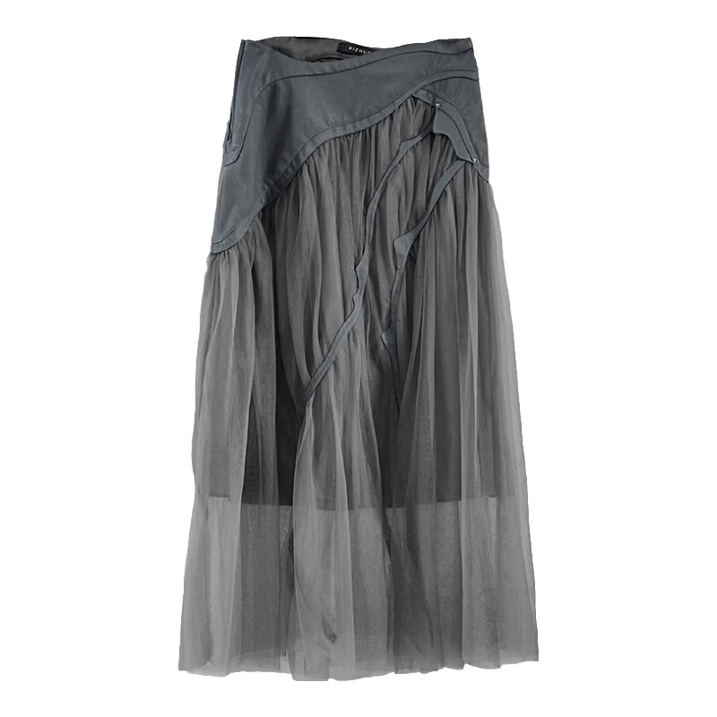 Rizhuo Original Design Women's Clothing 2026 Summer New Irregular High-End Niche Mesh A-Line Skirt