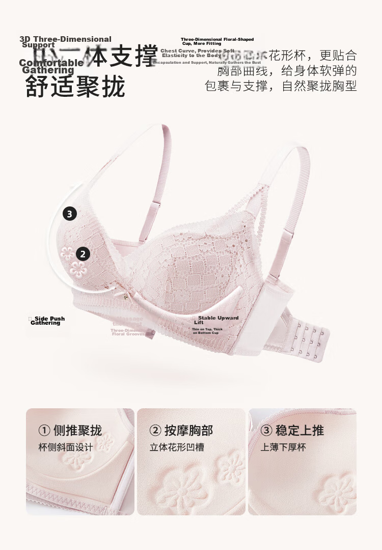Urban Beauty Women's Bra Floral Heart Lace Baby Skin Cotton Soft Comfortable Flower Cup Pear Blossom Series 2B353F 8