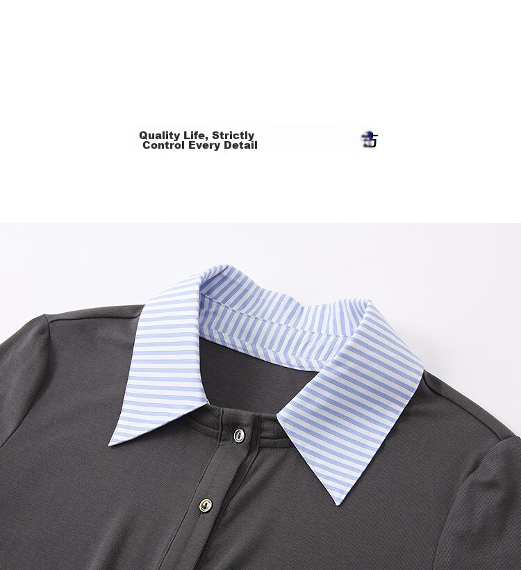 Demana [with Lyocell] Spring Elegant Color-Block Striped Patchwork Design Lapel Petite Women's T-Shirt 12