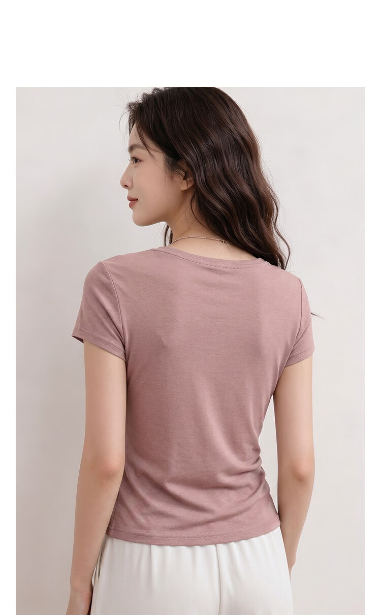 Demana [With Wool and Lyocell] Summer Fashion Urban Twist Off-Shoulder Short Sleeve Slim T-Shirt for Petite Women 13