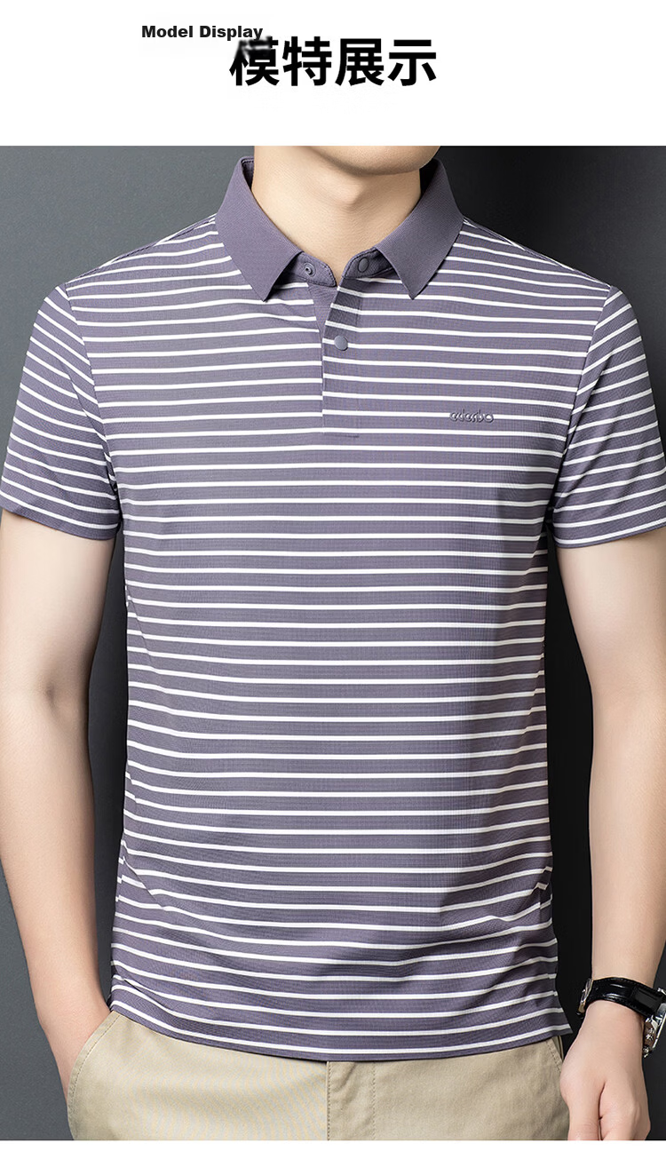 Edenbo Men's Short Sleeve Polo Shirt Spring Summer Striped Skin-Friendly Commuter Top Navy Blue 170/88A (L) 15