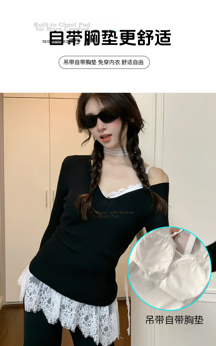 Free Style White V-Neck Lace Camisole Women Summer Inner Wear Ruffled Hem Mesh Splicing Sleeveless Top 6